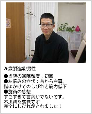 26歳製造業男性施術感想